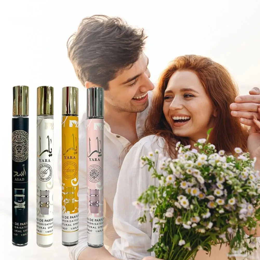عطر عربي محايد 35 مل، عطر يدوم طويلاً، رائحة طويلة الأمد، أسود وردي أصفر أبيض، عطر دبي صغير الحجم للنساء
